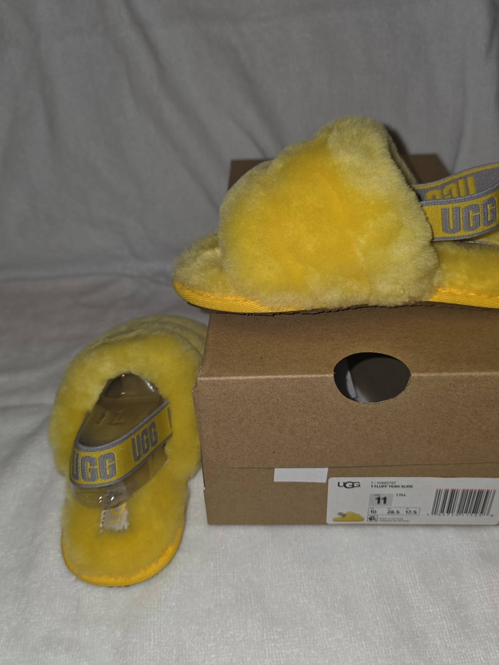 UGG Kids Yellow Fluff Slide with Branded Heel Strap